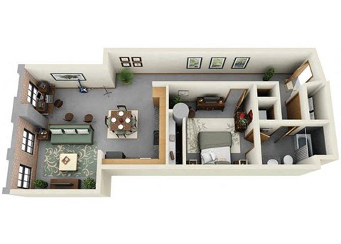 Floor plan for 1 bed, 1 bath, 862 sqft